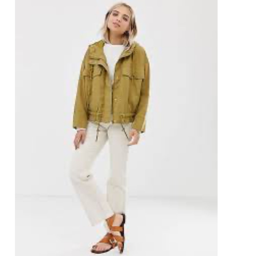 WEEKDAY Women's Daphne Hooded Jacket Anorak Drawstring Olive Green‎ XS
